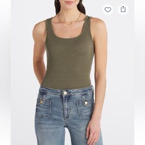 Gilli Green Ribbed Sleeveless Bodysuit